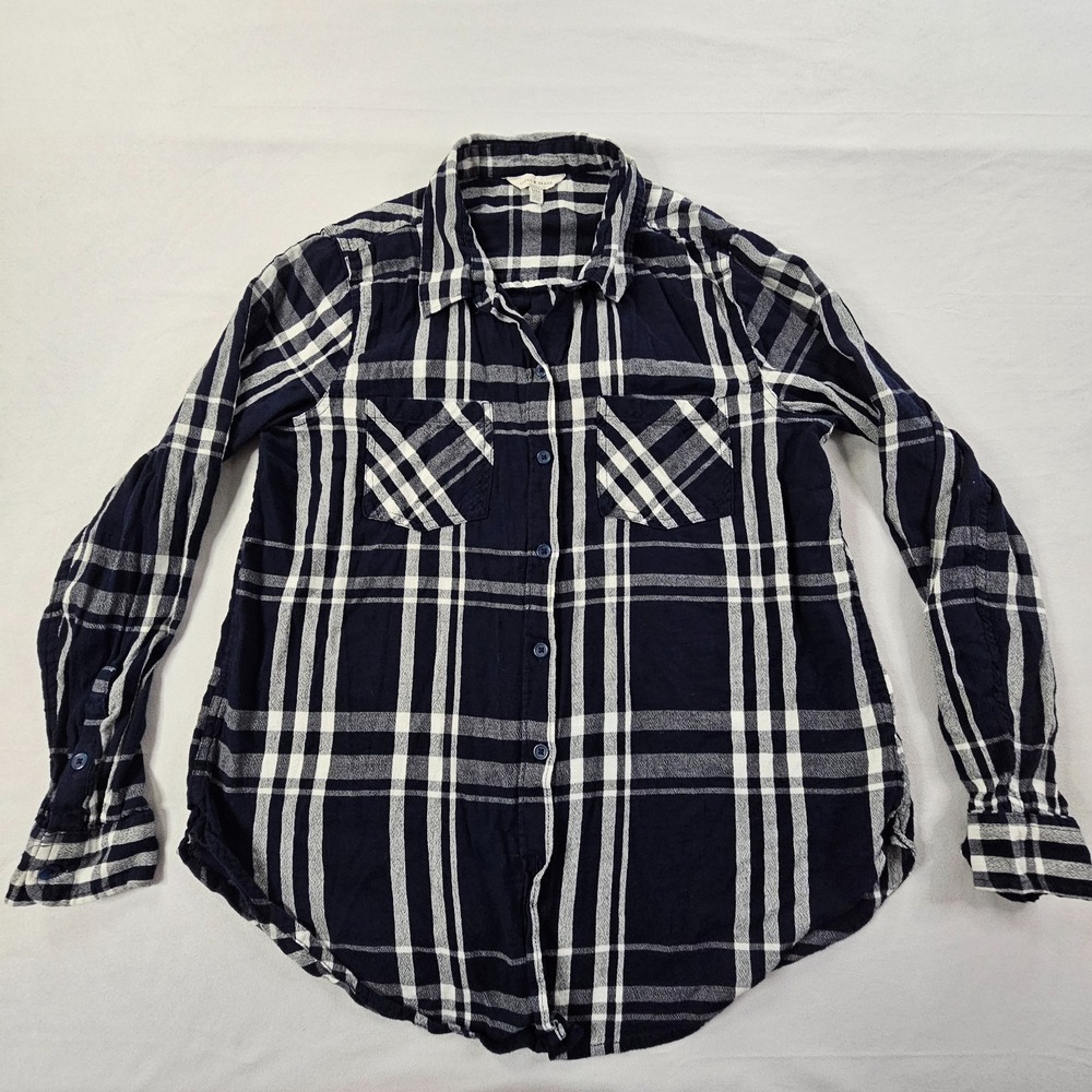 Lucky Brand Blue Plaid Long Sleeve Cotton Rayon Flannel Shirt Women's M